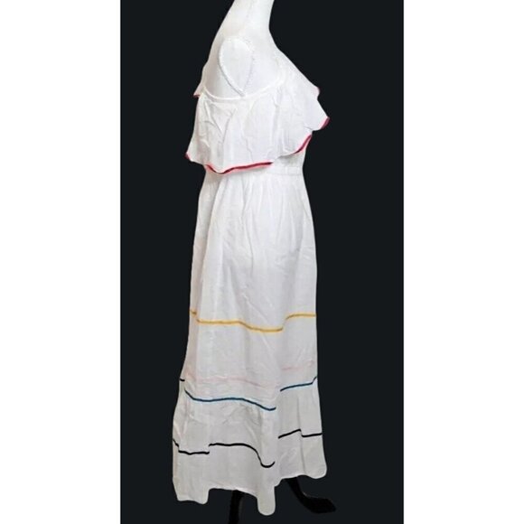 Lane Bryant Maxi Dress One Shoulder Ruffle White Rainbow Trim Lined Sz 20 P NEW - Picture 3 of 6